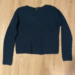 Lulu's Deep teal V-Neck Ribbed Knit Sweater